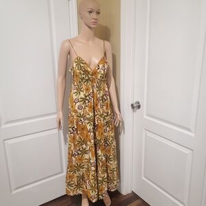 Elegant Speed Control Tropical Floral Maxi Dress - Tan and Brown Pre-owned